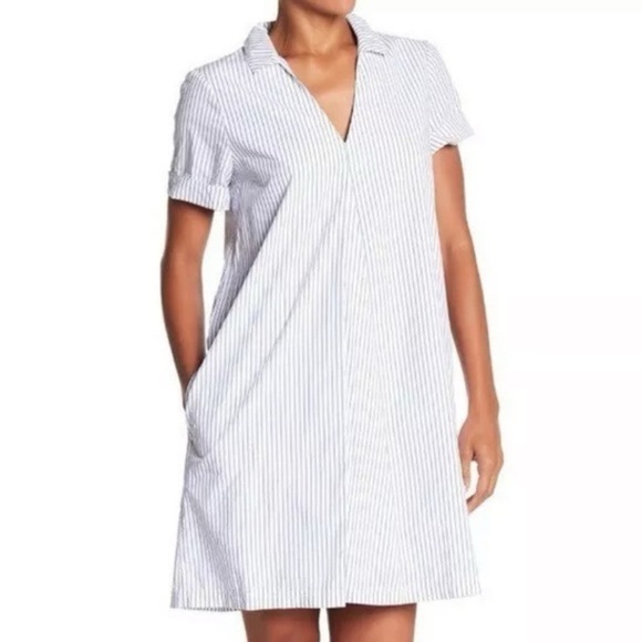MADEWELL Shirt Dress Mini Blue White Stripe Coastal Cowgirl Preppy Size M Casual - Picture 3 of 10